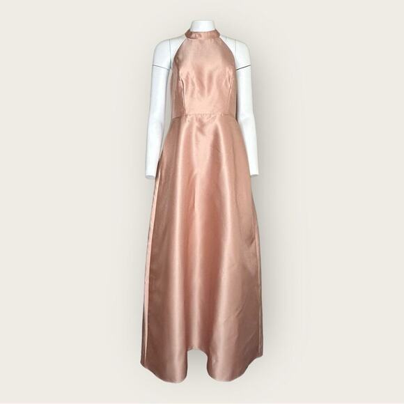 NWT | Alfred Sung | High-Neck Cutout Satin Dress | Toasted Sugar | 12R - Picture 2 of 15